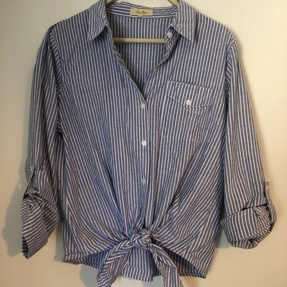 Tie-front striped button-down